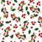 Christmas seamless pattern with holly berries background, Winter pattern with holly, wrapping paper, pattern fills, winter