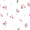 Christmas seamless pattern with holly berries and branches. Festive watercolor new year ornament for wrapping.