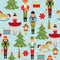Christmas seamless pattern with nutcrackers, ballerinas, tree and violin.