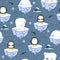 Christmas seamless pattern with penguin on ice floe background, Winter pattern with polar bear, wrapping paper