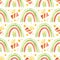 Christmas seamless pattern with rainbow, gift boxes and stars