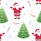 Christmas seamless pattern. Santa Claus, Christmas trees, snowflakes and snowmen isolated on white background.