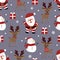 Christmas seamless pattern with santa and reindeer background, Winter pattern with snowflakes, wrapping paper