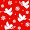 Christmas seamless pattern with silhouettes of angels, trumpets, snowflakes and stars,