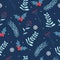 Christmas seamless pattern with snowflake, berries, mistletoe and fir branch.