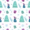 Christmas seamless pattern with snowman presents and snowflakes marker illustration. For printing on paper, fabrics