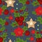 Christmas seamless pattern with spruce branches holly berries and stars vector illustration winter holiday xmas wrapping