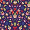 Christmas seamless pattern with sweet dessert arranged reflected style.