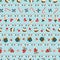 Christmas seamless pattern with sweet desserts arranged in stripes line with christmas lights. Cute holiday vector illustration