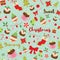 Christmas seamless pattern with sweet desserts and lettering