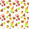 Christmas seamless pattern with sweets, cookies and stockings. Colorful New year background for textile, wrapping and other design