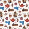 Christmas seamless pattern with teapots and cups