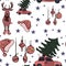 Christmas seamless pattern in vector with holiday signs and elements