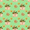 Christmas seamless pattern with watercolor craft gift boxes,gingerbreads,oranges and red drops