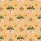 Christmas seamless pattern with watercolor craft gift boxes,gingerbreads,oranges and red drops.On beige background.