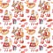 Christmas seamless pattern with watercolor foxes