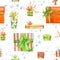 Christmas Seamless pattern. Watercolor gift box illustration.