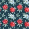 Christmas seamless pattern, watercolor illustration. spruce branches, poinsettia