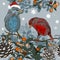 Christmas seamless pattern with winter birds