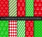 Christmas seamless patterns collection Seamless background with gingerbread, bells, socks, candycane, geometric ornament