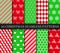 Christmas seamless patterns collection. Xmas New year texture. Holly, snowflakes, candycane and geometric ornament