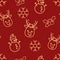 Christmas seamless red pattern with simple yellow icons. Snowman, snowflake, deer and holly berry.
