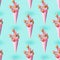 Christmas seamless texture with Soaring Painted pink ice cream cone with christmas tree. Minimal holiday background