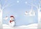 Christmas season with snowman and couple birds winter background