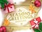 Christmas Seasons Greetings Decorative Greeting Poster in Brown Wooden Background