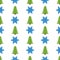 Christmas semless pattern with snowflake and Christmas tree