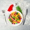 Christmas serving table with flatware and plate of candies