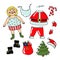 Christmas set, hand-drawn funny undressed Santa Claus and his things