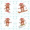 Christmas set of illustrations of cute bulls occupied in winter sports. Cartoon character. The symbol of the New Year. Flat design