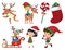Christmas set with kids and reindeer