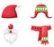 Christmas set red santa claus hat, scarf and hat isolated vector
