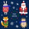 Christmas set with Santa  rabbit  fox and hedgehog