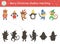 Christmas shadow matching activity for children. Winter puzzle with cute animals in warm clothes. New Year educational game for