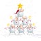 Christmas sheep.Christmas Tree with Star made of cute sheep.New Year greeting cards.Christmas background.