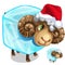 Christmas sheep in ice cube isolated