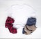 Christmas shirt mockup - white tshirt with buffalo plaid scarf, boots & jeans