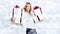 Christmas shopping, smiling woman with gifts packages on blurred