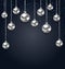 Christmas Silver Glassy Balls on Magic Dark Background