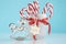 Christmas silver vintage rocking horse tree ornament and jar of candy canes