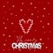 Christmas simple lite red background with realistic red and white cane candy forming a heart and golden stars. Xmas holiday cover