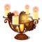 Christmas sketch with burning candles in iron candle holder with festive natural decorations and glowing star isolated