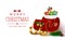 Christmas sleigh vector template design. Merry christmas greeting text with santa claus sledge, gifts and bag for xmas giving.