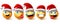 Christmas smiley emoji vector set. Emojis xmas characters wearing santa red hat icon collection