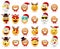 Christmas smileys character vector set. Christmas cartoon character like santa claus, ginger bread and smiley in different facial.