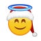 Christmas smiling face with halo above head Large size of yellow emoji smile