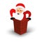 Christmas smiling Santa Claus character in chimney. Cartoon happy bearded man in festive costume Santa Claus. Xmas
